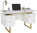 Techni Mobili Storage Drawers and Cabinet 51.25” W-Modern Office Large Floating Desktop Surface Desk 23.6 D x 51.2 W x 29.8 H White/Gold