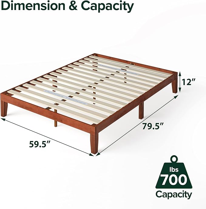Zinus Wen Wood Platform Bed Frame/Solid Wood Foundation/Wood Slat Support/No Box Spring Needed/Easy Assembly Queen