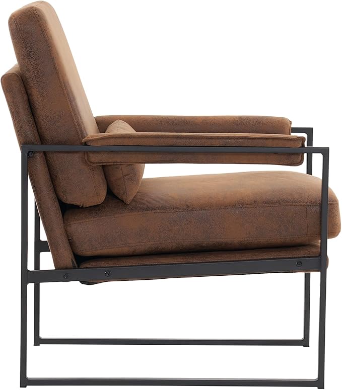 Mid-Century Armchair with Solid Wood FrameLiving Room Chair with Extra-Thick Padded Backrest and Seat CushionSingle Sofa Chairs with Non-Slip Feet105° Slop BackLinen Accent Chair for ClubOffice