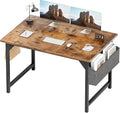 Shahoo 40 Inch Computer Desk Wood Modern Simple PC Home Office Table for Small Spaces with Storage Bag and Headphone Hook for Home Office Study Writing Rustic Brown