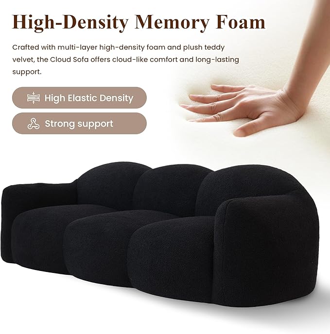 WJShome 90 Modern Curved Cloud Shaped Couches for Living Room Bean Bag Chair Lazy Floor Couch Cozy Leisure Boneless 3 Seater Sofa for Bedroom Apartment-No Assembly Required (Black)
