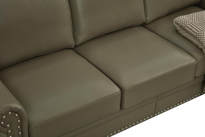 82 Faux Leather Pu Couch Underseat Storage Classic Sofa Elegance 3 Seat with Rolled Armrests Nailhead Trim Wood Legs Classic Living Room Accent Sofa 3 Seat-Grey