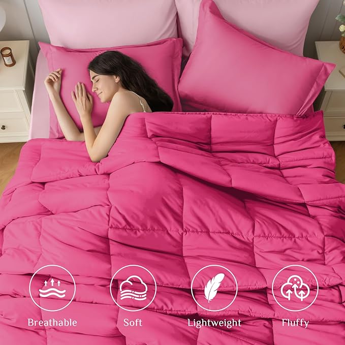 JOLLYVOGUE Twin Comforter Set Ultra-Soft Bed in a Bag Twin Size 5 Pieces Oeko-TEX Certified Bedding Set with Down Alternative Comforter Sheets Pillowcases &amp Shams Hot Pink &amp Baby Pink