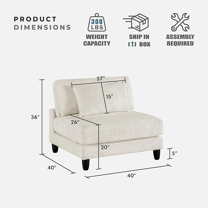 Lexicon Modular Sectional Sofa for Living Room Microfiber Upholstery Armless Chair with Pillow Units of Modular Sectional Couch Upholstered Chair for Customizable Sectional Sofa Couch Beige