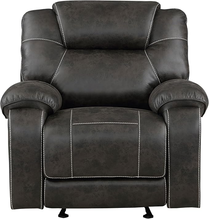 Lexicon Manual Glider Recliner Chair Polished Microfiber Upholstered Manual Tab Pull Reclining Nursery Chair for Living Room Pillow Top Armrest Padded Headrest Easy Assembly Chocolate
