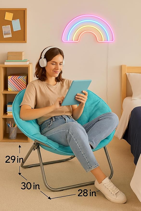 Urban Lifestyle Super Soft Faux Fur Saucer Chair with Folding Metal Frame Aqua