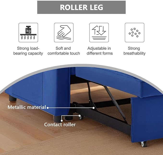54 Convertible Sofa Bed Velvet Sleeper Sofa with Pull-Out Bed 3-in-1 Futon Couch with Reclining Backrest and Side Pocket Modern Loveseat for Living Room (Dark Blue)