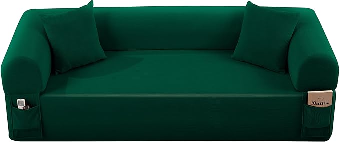 AC Pacific 3-Seater Sofa with Pillows &amp Storage – Low-Profile Hybrid Design Pocketed Springs &amp High-Density Foam Green Fabric Couch for Living Room Apartment Green