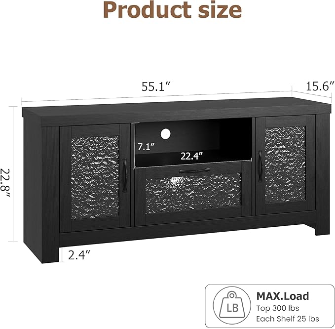 IDEALHOUSE TV Stand for 65 Inch TV Farmhouse Entertainment Center with Acrylic Door Storage Cabinet &amp Adjustable Shelves TV Console Table for Living Room Bedroom Black