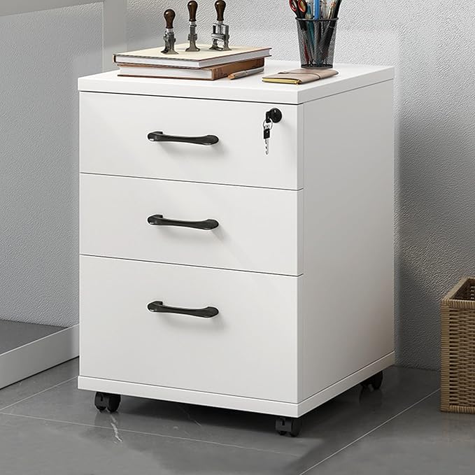 3-Drawer File Cabinet Mobile Filing Cabinet with Lock Under Desk File Organizer for Home Office Fits Letter/Legal/A4 Files Under Desk Fully Assembled Except Casters(White)