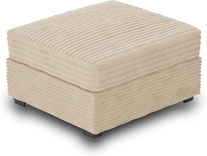 HOOOWOOO Modular Sectional Sofa Couch Matching Ottoman Seat Table Footrest(Beige Velvet Corduroy)