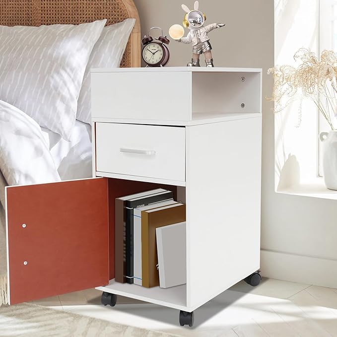 File Cabinet on Wheels Under Desk White Metal Rolling File Cabinets with Lock for Home Office Un-Assembled Filing Cabinet with Lock