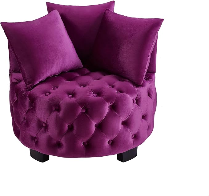 GDFStudio Upholstered Tufted Accent Chair Contemporary Velvet Leisure Chair with Curved Back and Integrated Arms Modern Round Accent Chair for Living Room Violet