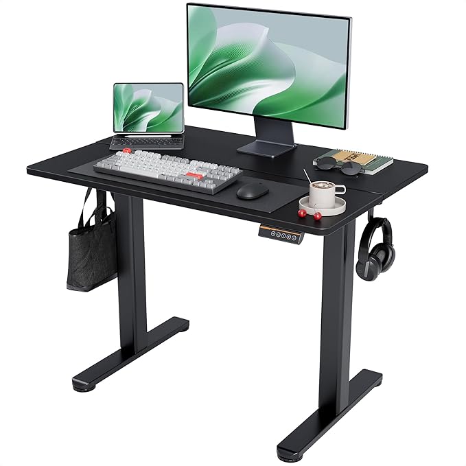 Claiks Electric Standing Desk 40x24 Inches Adjustable Height Workstation Sit Stand Home Office Desk with Splice Board Black