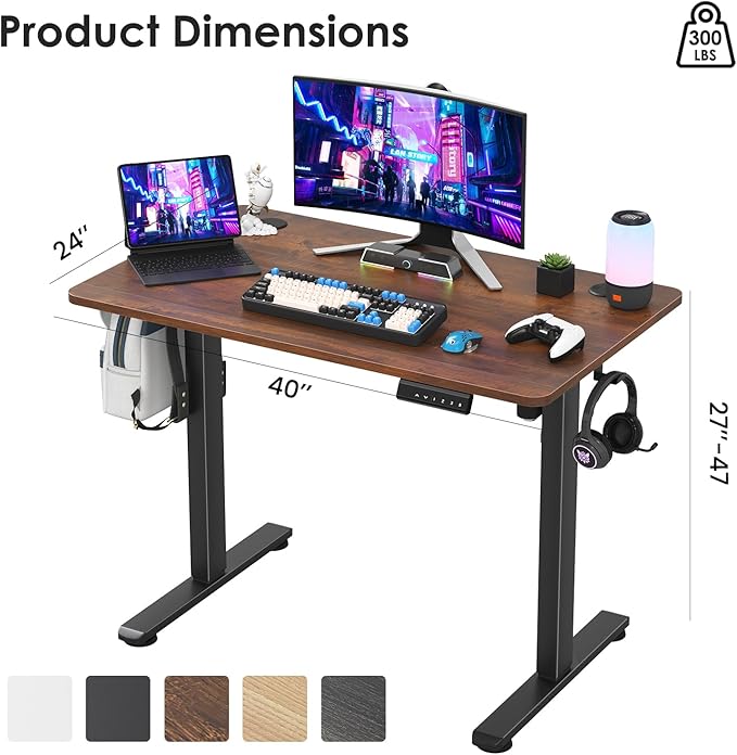 Soohow Electric Standing Desk 40 * 24 Inches Adjustable Computer Gaming Desk Stand up Office Desk for Home Office Bedroom Splice Board Rustic Brown and Black