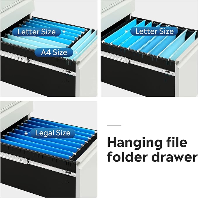 DEVAISE 3-Drawer Mobile File Cabinet with Lock Legal/Letter Size Carbon White