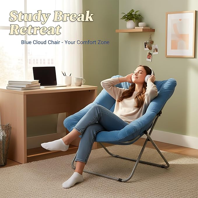 Comfy Folded Chair Soft Faux Fur Oversized Folding Chair Flexible Lazy Chair for Kids Girls Teens Adults Moon Chair for Dorm Rooms Bedroom Living Room