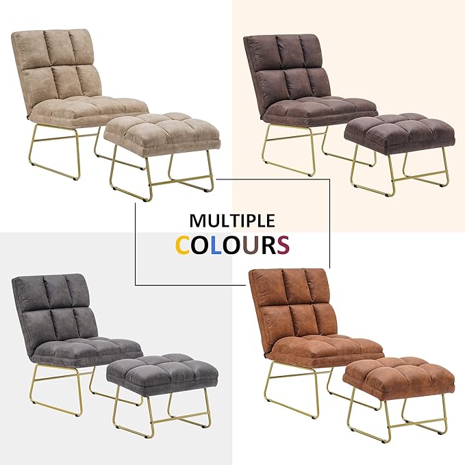 MCombo Accent Chair with Ottoman Set Modern Armless Chair for Living Room Bedroom Small Space 4013 (Heat-Stamped Fabric Dark Brown)