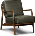 Poly &amp Bark Verity Leather Accent Chair – Armchair with Walnut Wood Frame – Fashion-Forward Lounge Seating for Living Room – Upholstered in Olivine Green Leather for Modern Style