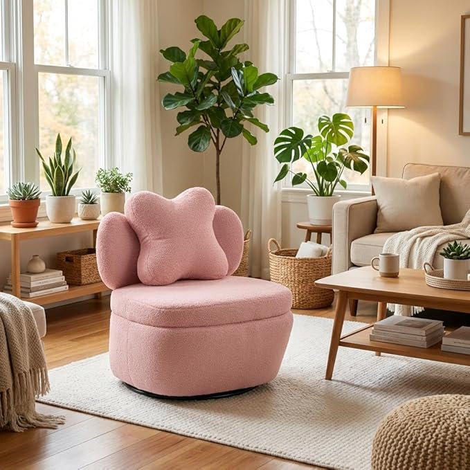 Teddy Velvet Swivel Accent Chair with Storage 360° Rotating Ergonomic Armchair Scratch-Resistant Upholstered Sofa Chair for Living Room Bedroom Nursery Apartment or Small Spaces 300 lbs Capacity
