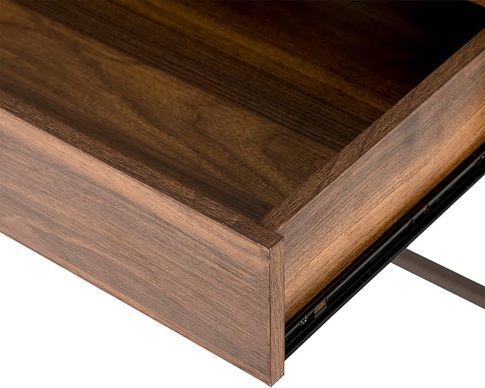 glitzhome 43 W Industrial Home Office Writing Desk with Power Outlet and USB Ports 2-Drawer Computer Laptop Table Walnut