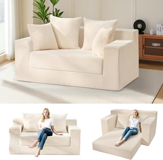 Convertible Sofa Bed Boneless Couch Loveseat Sleeper 2 in 1 Folding Couch Bed Fold Out Comfy Floor Futon Sofa with Pillows for Living Room Bedroom Beige