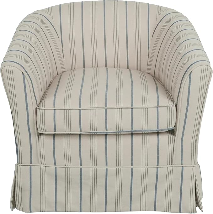 GDFStudio Swivel Accent Chair Upholstered Club ChairComfy Lounge Single Arm SofaModern Reading Chair for Living Room Bedroom Office28.75 x 28 x 27 300 Lbs Heavy Duty Beige Blue Stripe