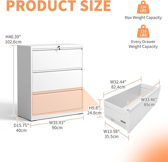 3 Drawer Small File Cabinet with Lock Locking Metal Filing Cabinet for Home Office Under Desk Storage Cabinet Organizer for Legal Letter A4 F4 SizeWhite
