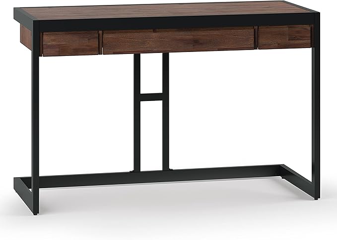 SIMPLIHOME Erina Desk - 48 Inch Wide Solid Acacia Wood and Metal Writing Desk in Distressed Charcoal Brown Modern Industrial Home Office Computer Table with 2 Drawers and Flip-Down Keyboard Tray