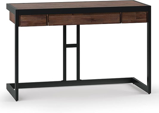 SIMPLIHOME Erina Desk - 48 Inch Wide Solid Acacia Wood and Metal Writing Desk in Distressed Charcoal Brown Modern Industrial Home Office Computer Table with 2 Drawers and Flip-Down Keyboard Tray