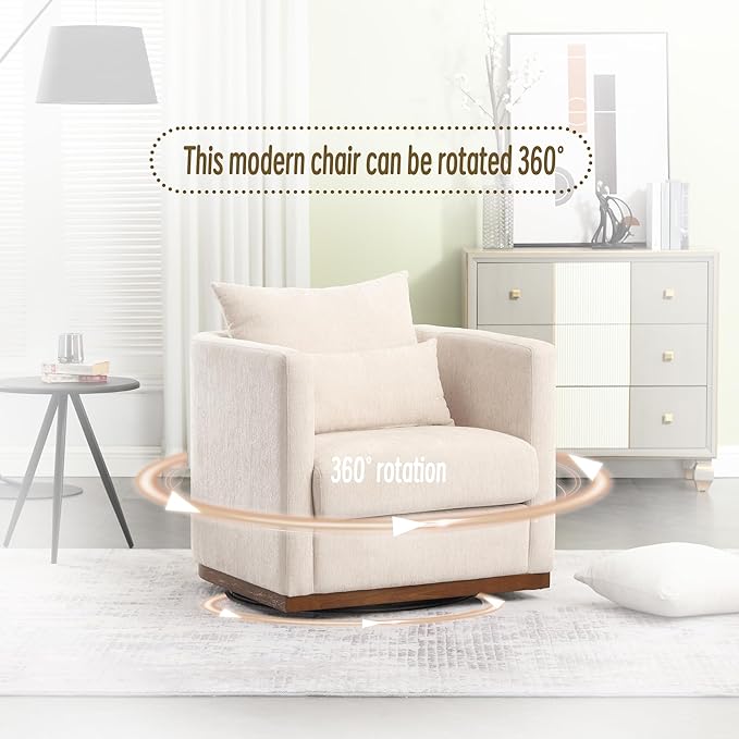 Swivel Barrel Chair Comfy Round Accent Sofa Chair for Living Room 360 Degree Swivel Barrel Club Chair Leisure Arm Chair for Nursery Hotel Bedroom Office Lounge (Beige)