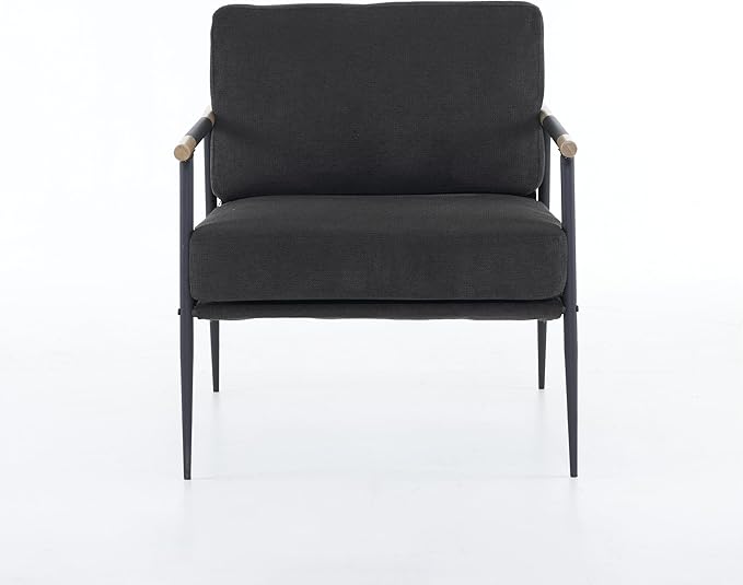 Leisure Lounge Chair Arm Chair with Metal e Upholstered Side Chair Comfy Sitting Chair for Living Room Black Chenille DC633