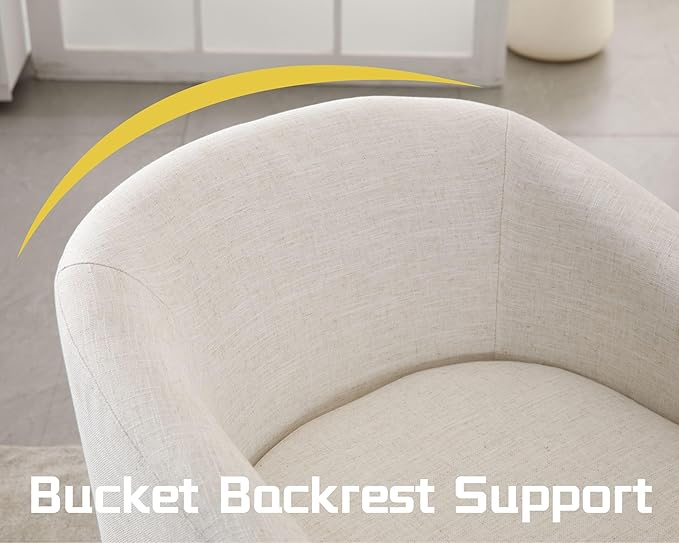 HNY Modern Swivel Beige Accent Chairs Set of 2 Linen Upholstered Barrel Chairs Cozy Vanity Arm Chairs with Back Comfy Sherpa Round Lounge Reading Armchairs Club Side Chairs for Living Room Bedroom