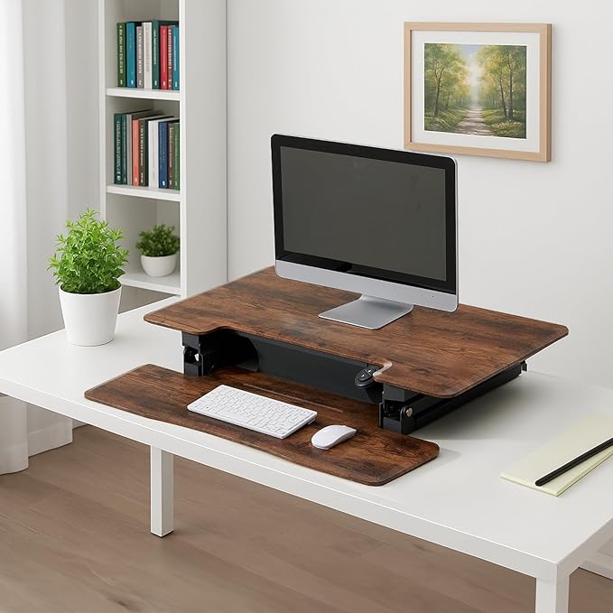 32 Inch Standing Desk Converter 12-Position Adjustable Height Computer Desk Converter Ergonomic for Use in Home Offices and Computer WorkstationsVintage Brown