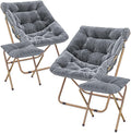 MoNiBloom Square Folding Faux Fur Saucer Chair for Bedroom Living Room Dorm Foldable Metal Frame Oversized Large Comfy Furry Padded Soft Cozy Moon Chair with Footrest Ottoman for Adults (Gray 2 Set)