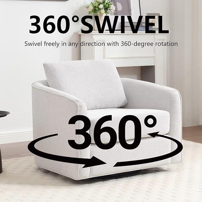 MINCETA Oversized Accent Chair for Living Room 360° Swivel Barrel Chair with High Density Foam Modern Reading Chair with Performance Fabric Upholstered Armchair for Apartment Bedroom White