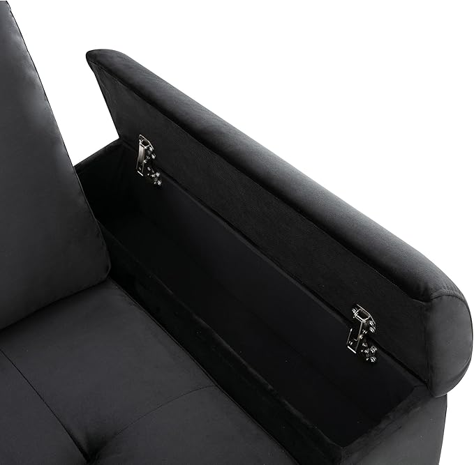 87.4 Sleeper Sectional Ottoman and Hidden Arm StoragePull-Out L-Shape Corner Couch Sofa-Bedw/USB ChargeErgonomic Designfor DormApartmentStudioOfficeBlack