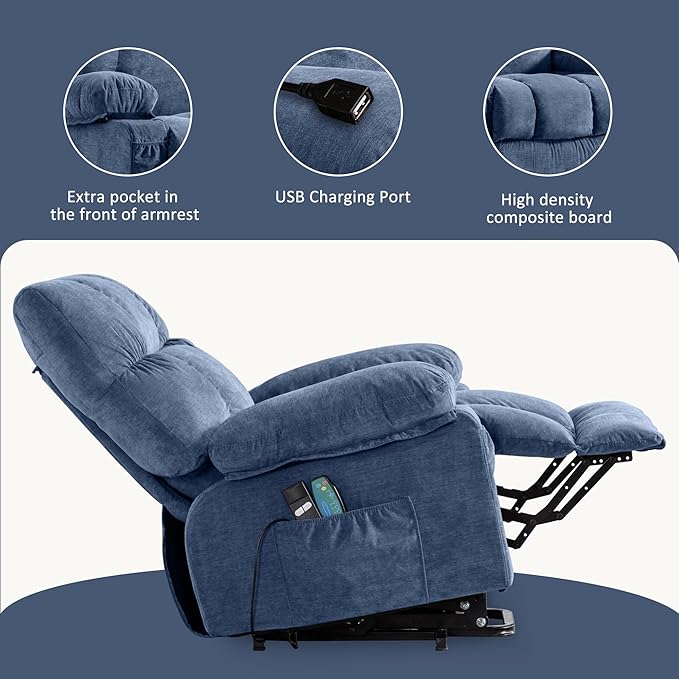 Fantasylab Power Lift Recliner Chairs Modern Power Lift Chair with Heat and Massage Lift Chair Recliners for Elderly Recliner Sofa USB Port Remote Control Adjustable Furniture