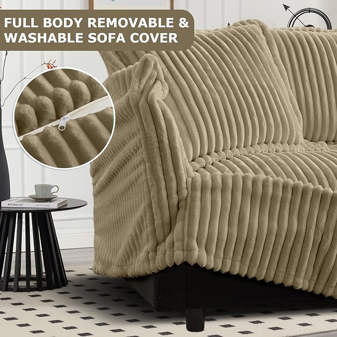 120 Inch 3-Seater Oversized Sectional Sofa with 2 Ottomans - Wide Deep Seat Removable Washable Corduroy Fabric for Living RoomCamel