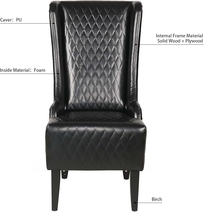 GDFStudio 23 Wide High Back Accent Chair Upholstered Wingback Chair Armless Design Modern Vintage High Back Chair with Soft Padded Seat and Wooden Legs for Living Room Bedroom Black+PU