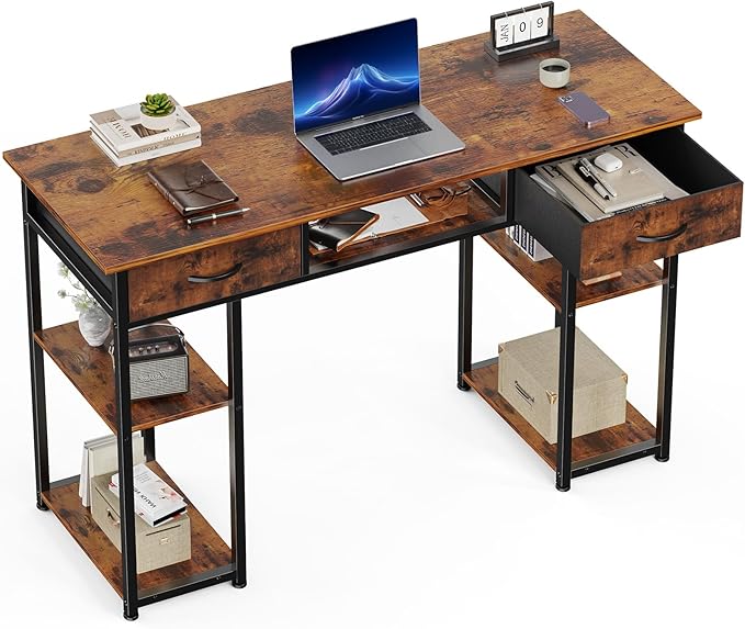 OLIXIS Computer Desk with 3 Drawers Study Writing Table with Storage Bag Headphone Hook Adjustable Feet for Home Office Small Spaces