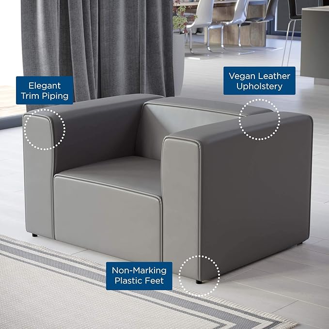Modway Mingle Vegan Leather Lounge Armchair in Gray
