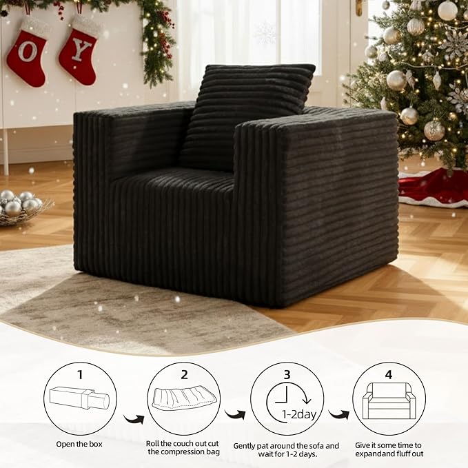 Single Cloud Sofa Giant Bean Bag Chair with High Backrest &amp Wider Armrest Foam Boneless Couch for Small Spaces Comfy Furry Sofas with Pillows for Living Room Bedroom Apartment Dorm Office