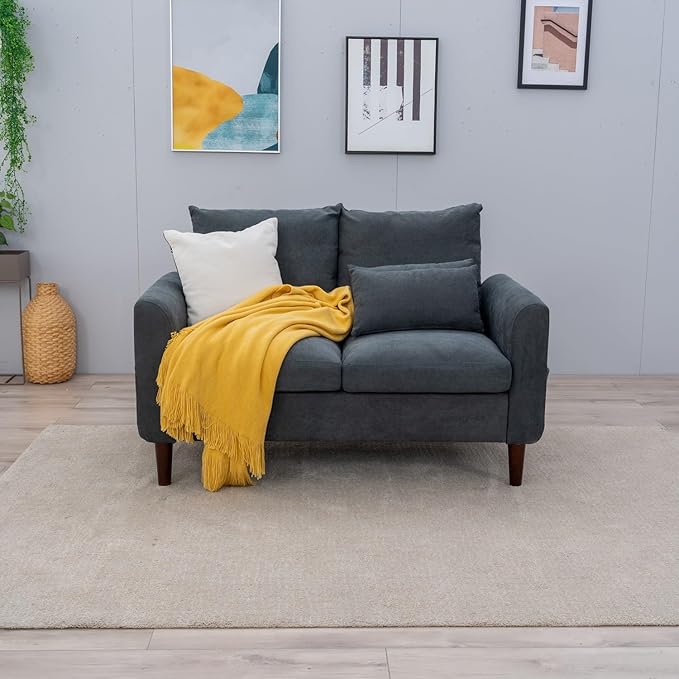 Panana 2 Seater Sofa Lounger Couch with Storage Pocket Armrests Wood Legs Cushion Back Couch Modern Design Compact Home Bedroom Loveseat (Gray Linen 2 Seater loveseat)
