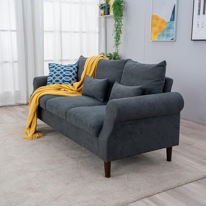 Panana 2 3 5 6 Seater Upholstered Sofa Couch Linen Fabric/Artificial Leather L Shaped Corner Sectional Loveseat Ottoman Modern Living Room Sofa (Gray Linen 3 Seater)