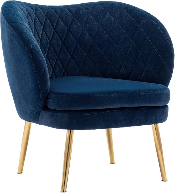 DUHOME Velvet Accent Chair with Barrel Backrest Upholstered Armchair Single Sofa for Living Room Bedroom Dining Room Blue
