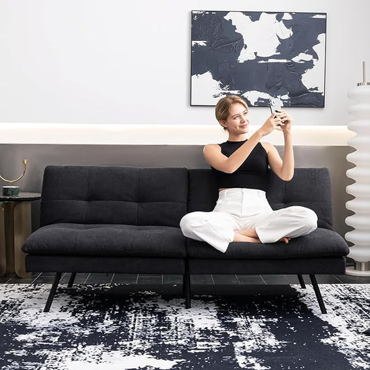 Hcore Polyester Memory Foam Convertible Futon Sofa Bed Small Splitback Loveseat 68 L x 32.3 W x 30.7 H Black