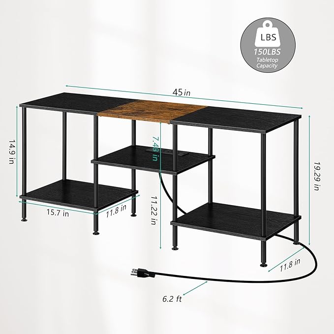 OYEAL Black Bedroom TV Stand with Power Outlets up to 50 inch TV Small Entertainment Center Stand with Storage Modern Media TV Console Table for Living Room Bedroom
