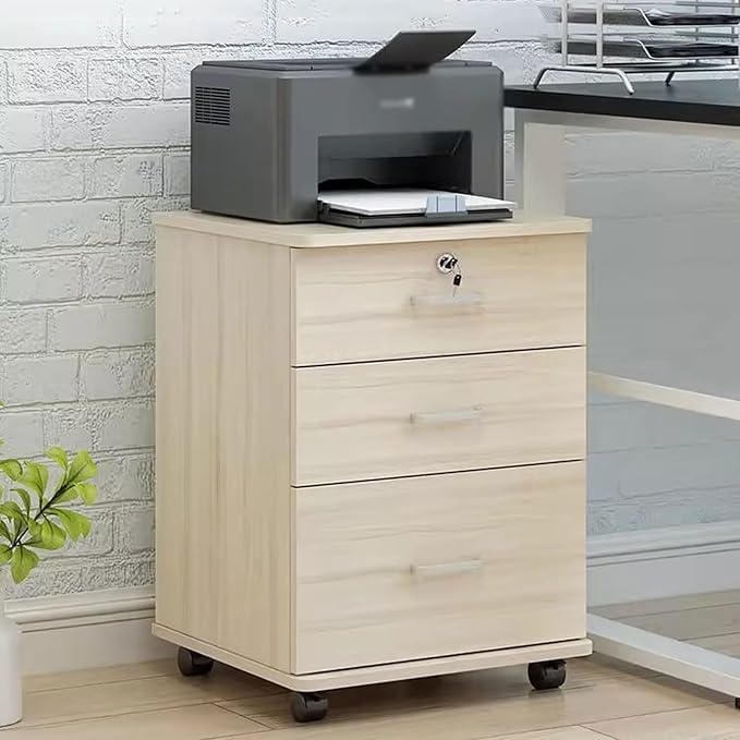 Mobile Locking Filing Cabinet for Home Office Low Cabinets with Drawers for Nized File Storage(Yellow)