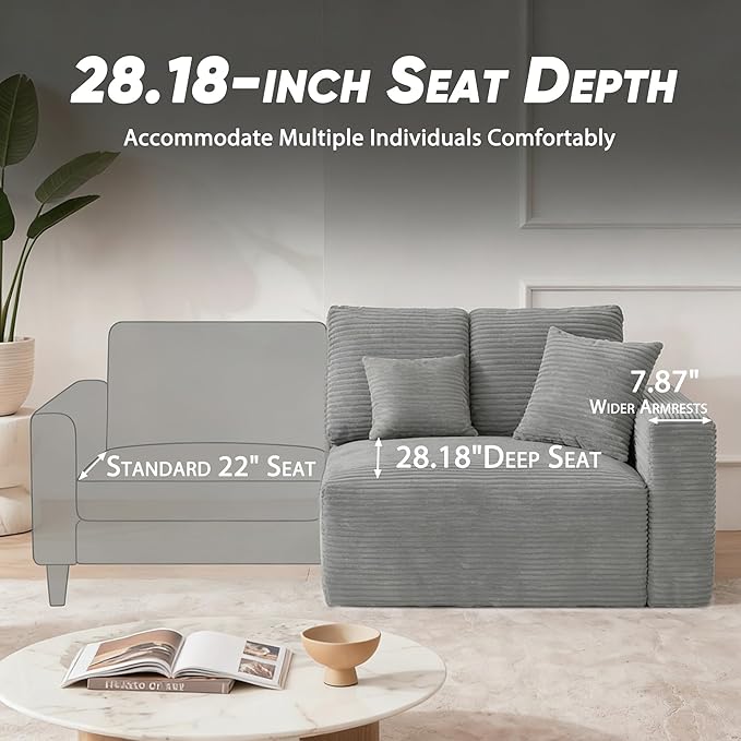 Homall Sectional Couches for Living Room Modern Boneless Couch with Deep Seat Upholstered Cloud Sofa No Assembly Required (Grey Oversized Sofa)